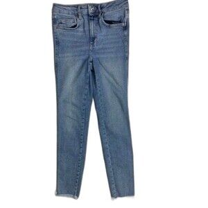 We The Free Size 27 Womens Jeans Skinny Raw Hem Mid Rise Stretch Med Wash